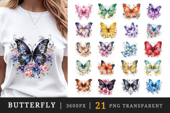 Butterfly Printable Sublimation Clipart Gráfico Diseños de Camisetas Por Tati Design