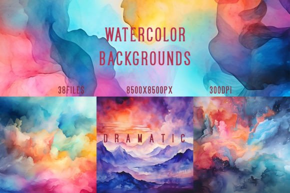 Watercolor Backgrounds. Dramatic Graphic AI Graphics By MuzaArtStudio