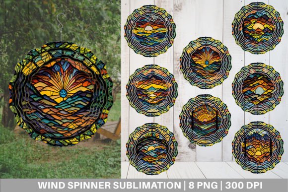 Wind Spinner Stained Glass Sunset Graphic Illustrations By Artnoy