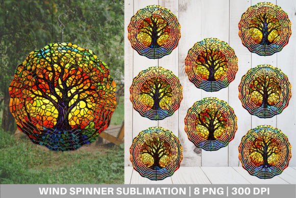Wind Spinner Stained Glass Tree Graphic Print Templates By Artnoy