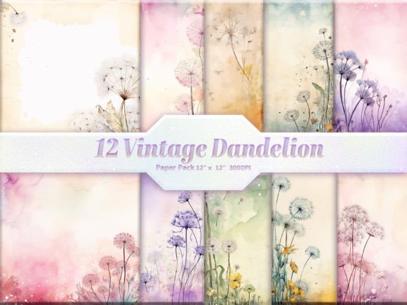 Vintage Dandelion Digital Paper Pack Graphic Backgrounds By DifferPP