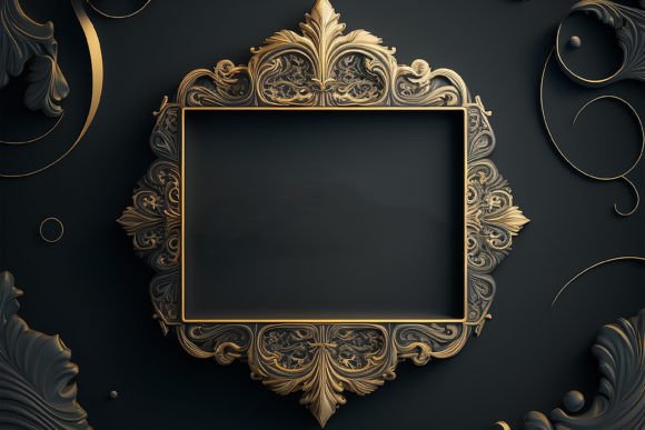 Black Background with Luxury Frame Graphic AI Illustrations By dreamclub270