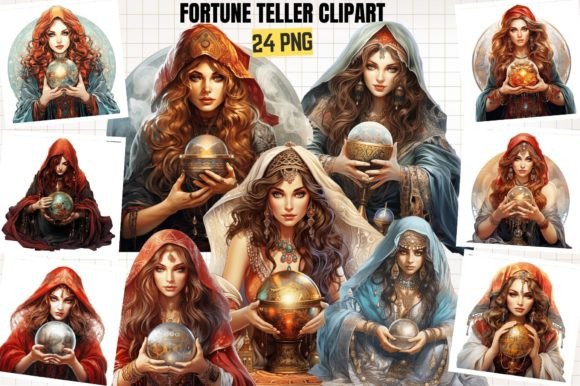 Fortune Teller Watercolor Clipart Graphic AI Generated By DenizDesign