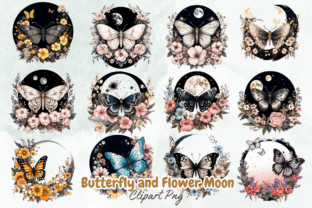 Butterfly and Flower Moon Clipart Bundle Graphic Illustrations By Crafticy 1