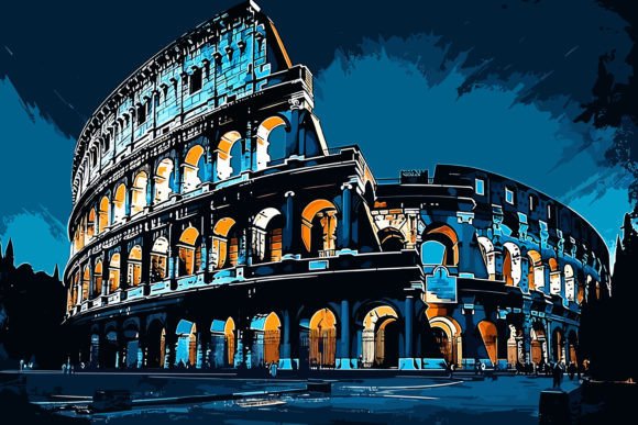 Colosseum City Watercolor Gráfico Ilustrações para Impressão Por bmhasan98
