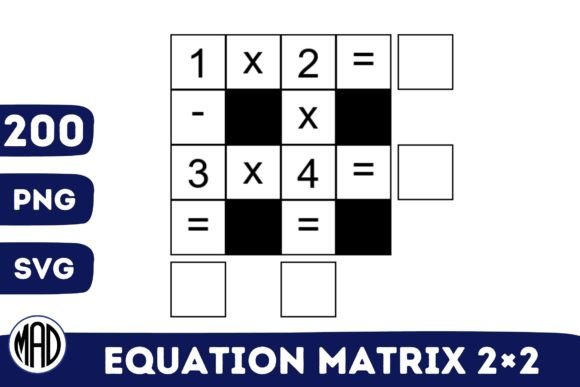 Equation Matrix Easy Mode 2×2 Grid Illustration Feuilles de Travail et Matériel d'Enseignement Par Marina Art Design