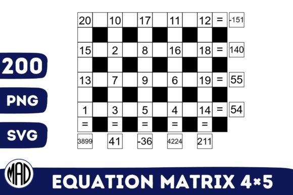 Equation Matrix No Operators 4×5 Grid Graphic Teaching Materials By Marina Art Design