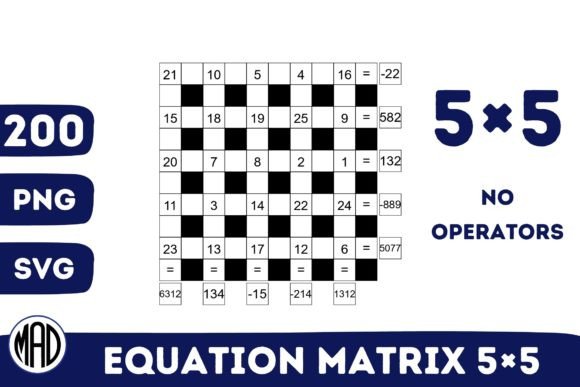Equation Matrix No Operators 5×5 Grid Illustration Feuilles de Travail et Matériel d'Enseignement Par Marina Art Design