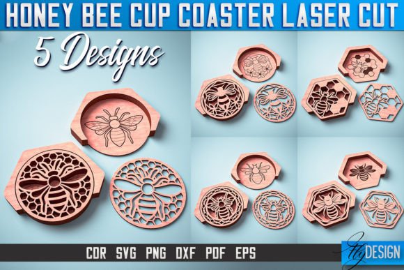 Honey Bee Cup Coasters Laser Cut Gráfico Manualidades Por flydesignsvg