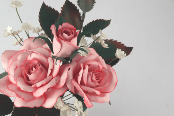 Paper Flower Rose, Rose Bud & Leaves Stem Floral compositions 3D SVG Craft By 3D SVG Crafts
