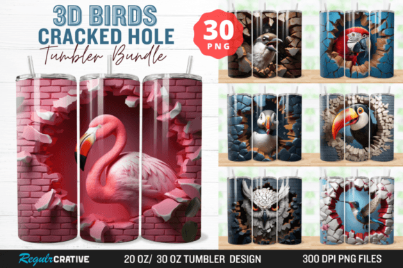 3D Birds Cracked Hole Tumbler Bundle Graphic Crafts By Regulrcrative
