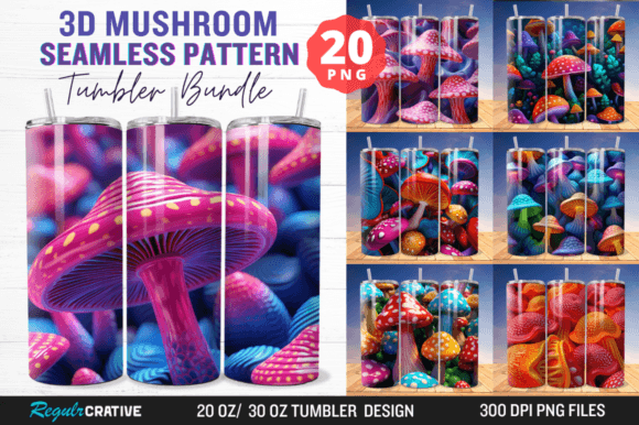 3D Mushroom Seamless Pattern Tumbler Graphic Crafts By Regulrcrative