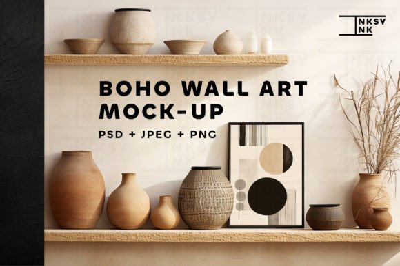 Boho Wall Art Mockup | Picture Frame PSD Graphic Product Mockups By inksyink