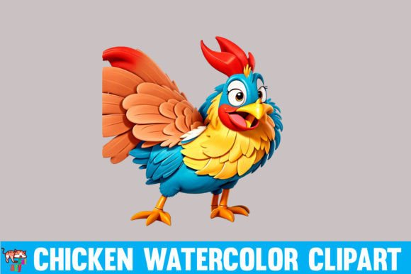 Chicken Watercolor Clipart Grafika Ilustracje do Druku Przez NowGiftsBoutique