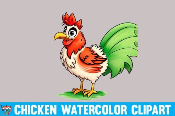 Chicken Watercolor Clipart Grafika Ilustracje do Druku Przez NowGiftsBoutique