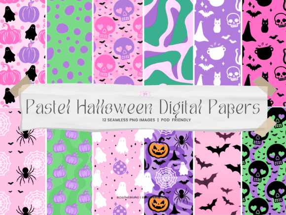 Pastel Halloween Seamless Digital Papers Graphic Patterns By BLDGtheBrand