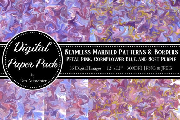 Pink, Blue, Purple Marbled Pattern Set Gráfico Patrones de Papel Por Gen Aumonier