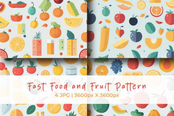 Fast Foods and Fruits Pattern Collection Gráfico Padrões de Papel Por srempire