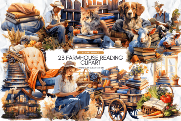Farmhouse Reading Clipart Bundle Graphic Illustrations By Markicha Art