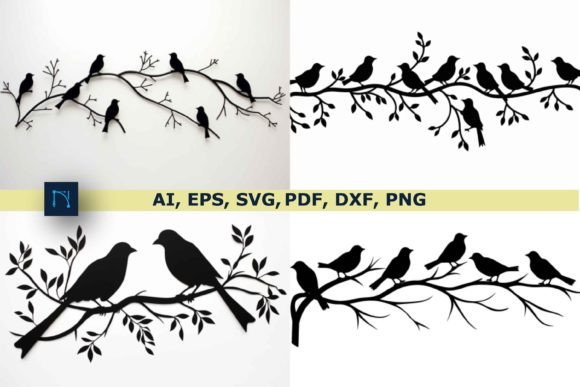 Black Birds on a Branch SVG Bundle Graphic 3D SVG By NGISED