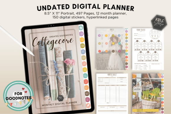 Cottagecore Undated Digital Planner Graphic Graphic Templates By KRLC Studio