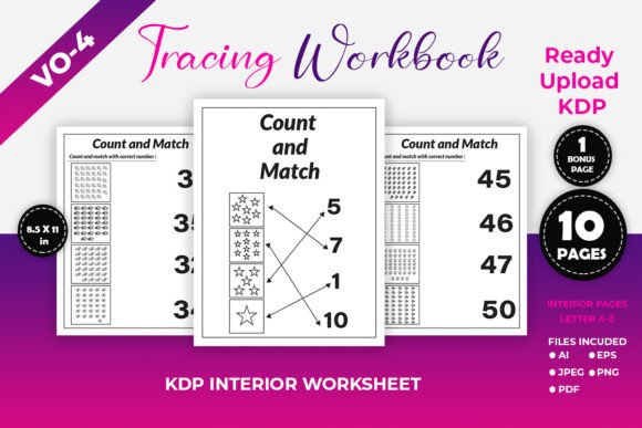 Count and Match Worksheet for Kids 1-50 Illustration Intérieurs KDP Par Polashdeb455