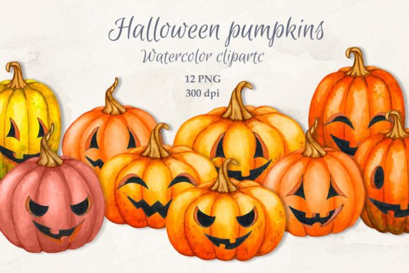 Halloween Pumpkins. Cliparts. PNG. Graphic Illustrations By Watercolor_by_Alyona