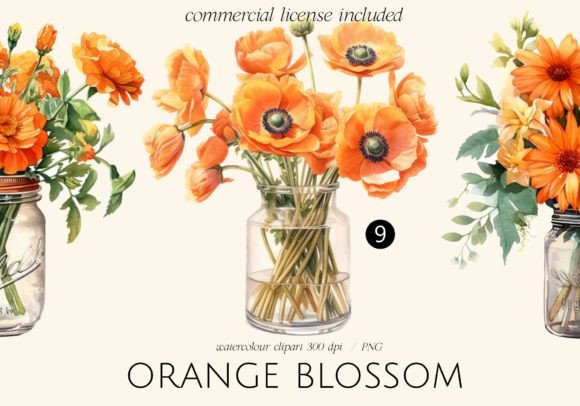 Orange Blossom Flowers in Jars Grafik Druckbare Illustrationen Von HelloMyPrint