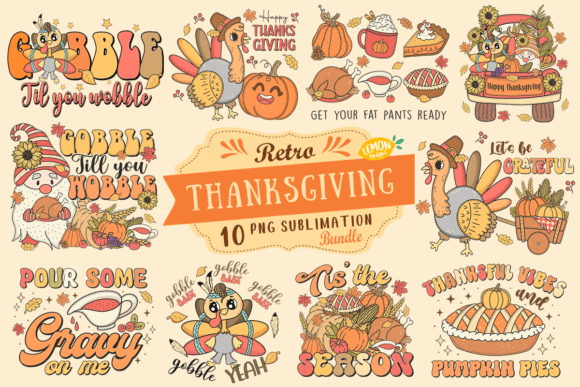 Retro Thanksgiving Sublimation Bundle Illustration Artisanat Par Lemon.design