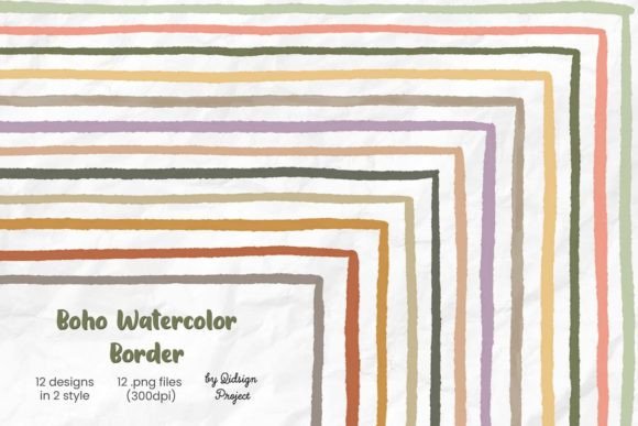 Boho Watercolor Border,Journal Border Graphic Objects By qidsign project