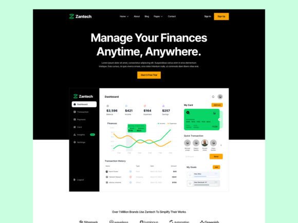 Fintech - SaaS Landing Page Template Graphic UX and UI Kits By graphicomor
