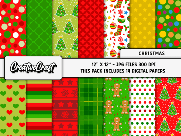 Merry Christmas Digital Papers Scrapbook Graphic Backgrounds By CreativeCraft