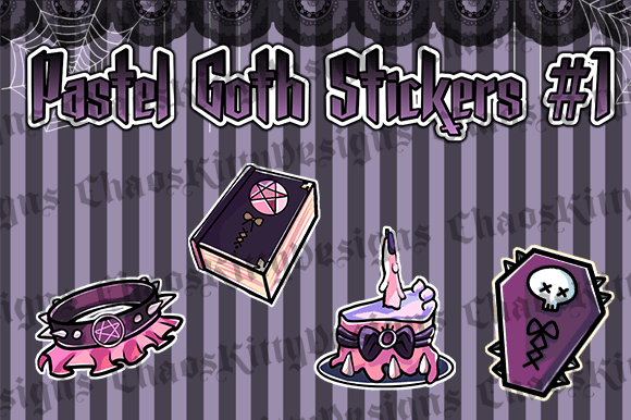Pastel Goth Stickers #1 Graphic Illustrations By Chaos Kitty