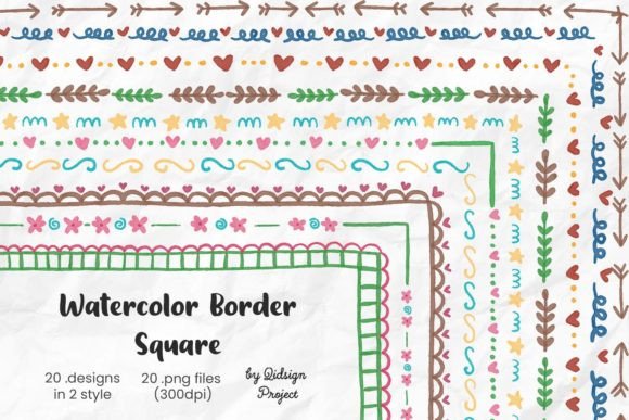 Watercolor Border Squere, Page Border Grafica Oggetti Grafici di Alta Qualità Di qidsign project