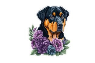 Watercolor Rottweiler Girly Sticker Vec Illustration Illustrations AI Par CraftArtStudio 5