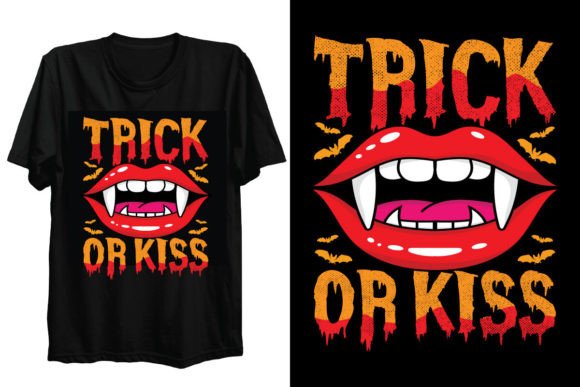 Trick or Kiss Halloween T-Shirt Design Graphic Print Templates By MI Craft shop