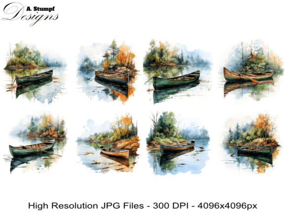A Canoe on a River Bank Grafica Illustrazioni Stampabili Di Andreas Stumpf Designs