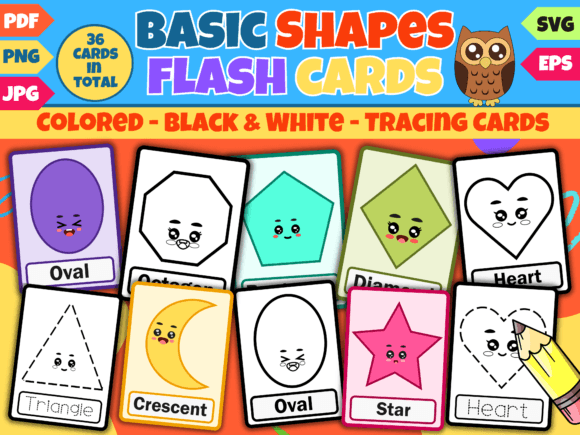 Basic Shapes Flash Cards for Kids Gráfico Infantil Por Creative Zone