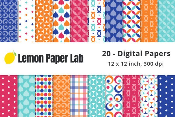 Bright Geometric Printable Paper Gráfico Patrones de Papel Por Lemon Paper Lab