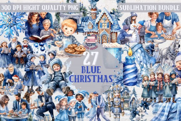 Christmas Blue Clipart of 27 PNG Graphic Illustrations By SVG Story