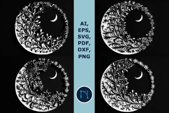 Cricut Moon Mandala Art SVG Bundle Graphic 3D SVG By NGISED
