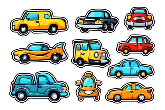 Travel Car Cartoon Stickers PNG Set Graphic AI Illustrations By Pod Design