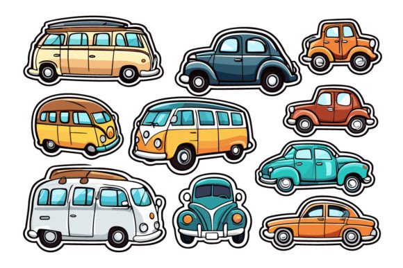 Vintage Car Sticker, Travel Car Clipart Gráfico Ilustraciones IA Por Pod Design