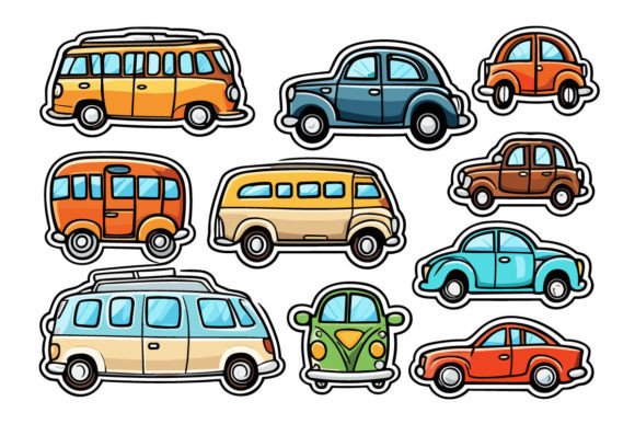 Vintage Car Digital Sticker Set Graphic AI Illustrations By Pod Design