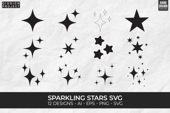 12 Sparkling Stars Svg, Sparkle SVG Gráfico Ilustrações para Impressão Por qidsign project