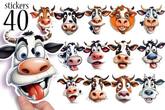 Funny Cow Stickers 8 Printable Sheets Graphic Illustrations By TheDigitalDeli