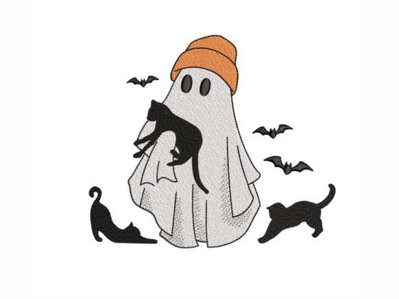 Ghost with Black Cats Halloween Embroidery Design By NinoEmbroidery