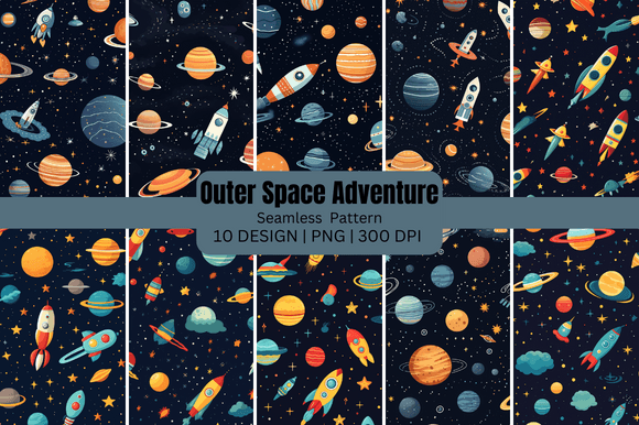 Outer Space Adventure Patterns Graphic Backgrounds By GOOBOAT