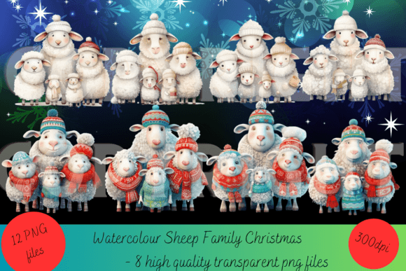 Sheep Family Christmas Graphic Illustrations By Litha Prints