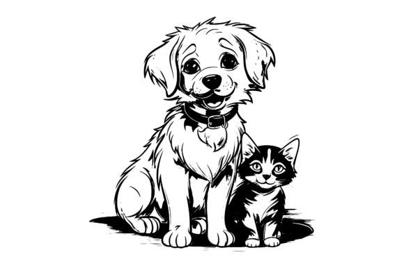 Cat Dog Silhouette Vector Grafica Creazioni Di T-Shirt Design Bundle